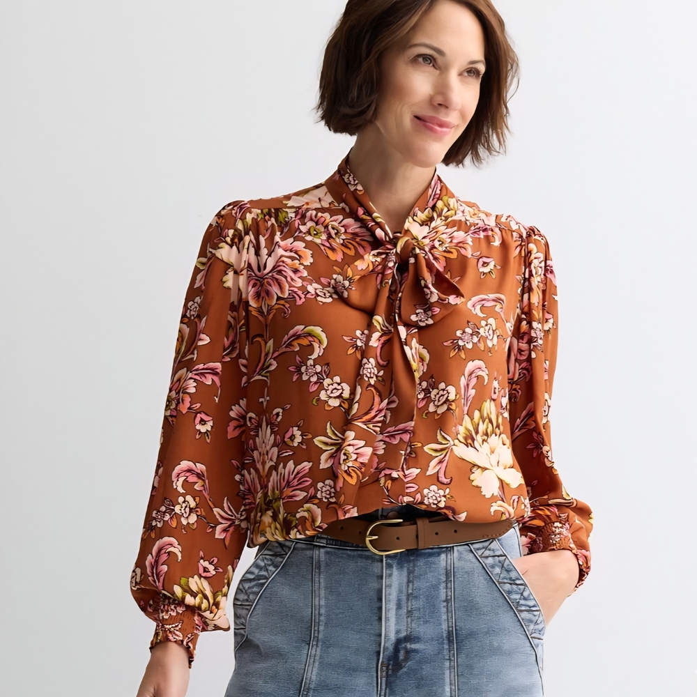 Farmers Market Tie-Neck Floral Blouse  - NWT